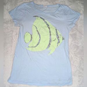 Crewcuts Girls Fish Graphic T-Shirt Sequins Blue Green Silver Tween Teen Size 14